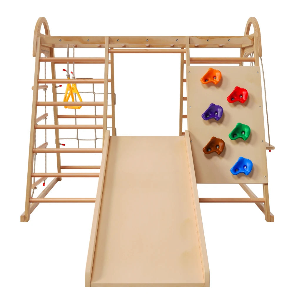 7-in-1 Climbing Scaffold, Include Swing, Swing Rings, Climbing Ladder, Climbing Board, Climbing Net, Slide, for Children's Room