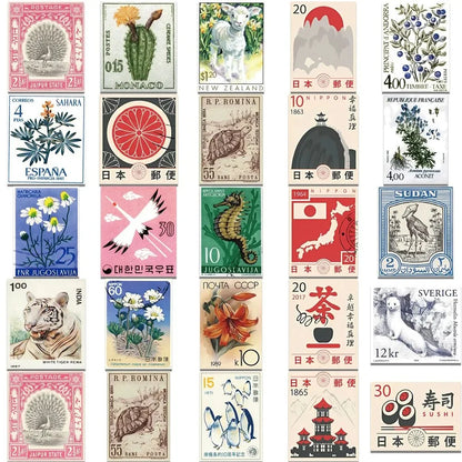 10/30/50pcs Retro Stamp Cartoon Stickers Vintage Postcard Decals DIY Stationery Fridge Suitcase Waterproof Sticker Packs