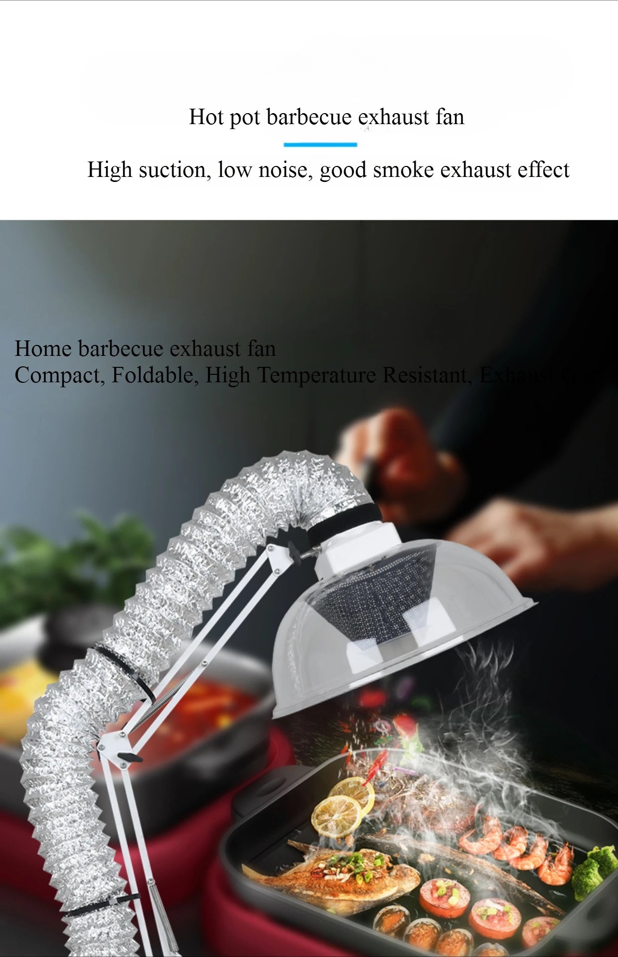 Home Barbecue Smoke Exhaust Fan Indoor Hotpot Smoke Exhaust Fan Outdoor Barbecue Folding Arm Equipment