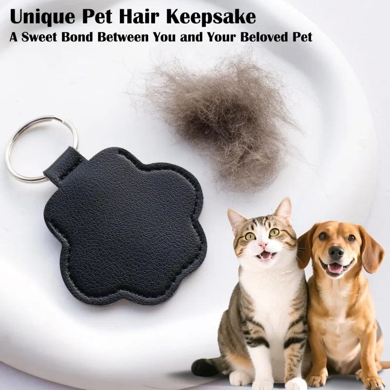 Leather Memorial Pet Hair Storage Bag Cat Paw Keychain DIY Homemade Pet Memorial Keychain for Commemorative Gift Bag Wallet