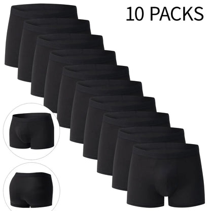 4/10 Piece Men's Four Season Black Fashionable Casual Basic Versatile Underwear Boxer Shorts Plus Size Youth Sports Base Shorts