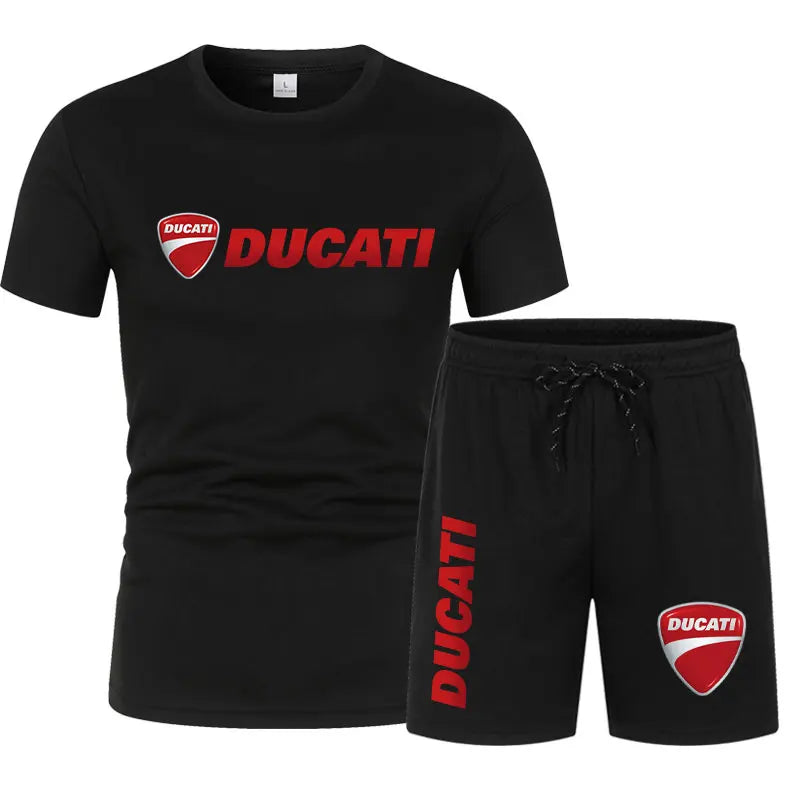 DUCATI Men's Summer Clothing Sets Short Sleeve T-Shirt Sports Shorts Motorcycle Theme Jogging Beachwear Regular outdoor jogging