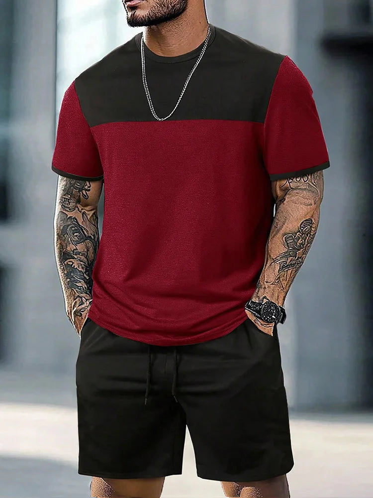 New European & American Style Men's Summer Loose-Fit Set Men's Crew Neck Short-Sleeve Top & Athletic Casual Shorts Two-Piece Set