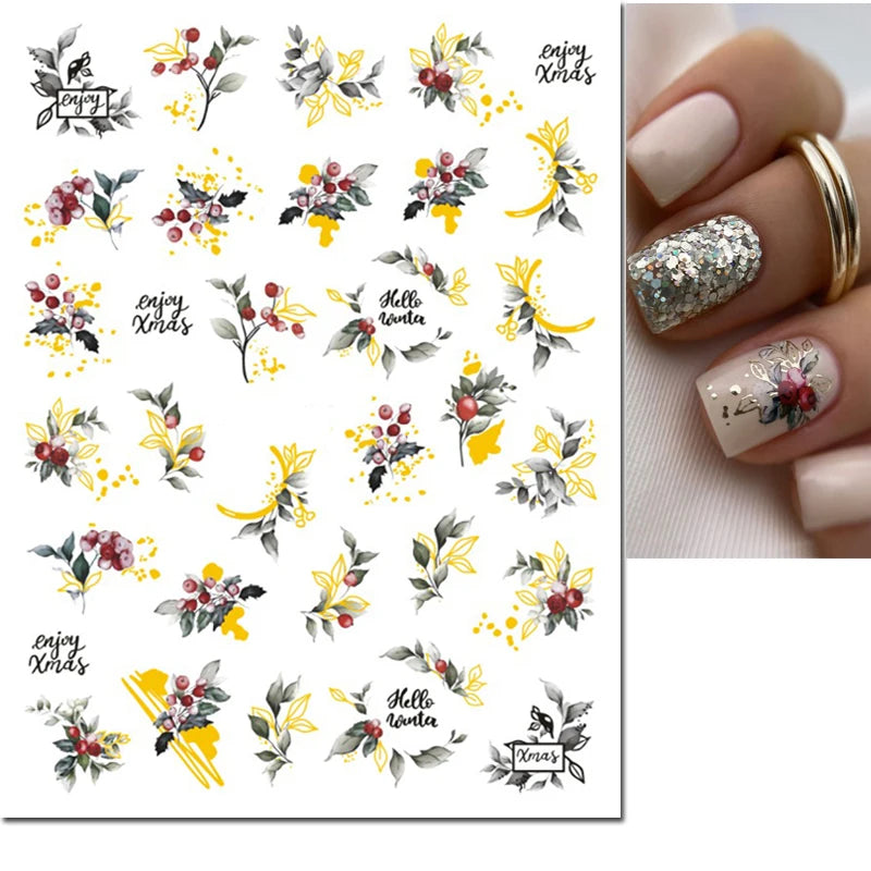 3d Nail Art Decals Elegant White RoyalBlue Roses Flowers Adhesive Sliders Nail Stickers Decoration For Nail Manicure