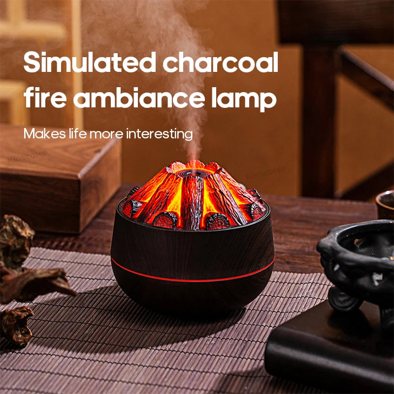 Simulated Campfire Air Humidifier Woodstove Fireplace Water Mist Diffuser Classic Woodgrain USB Ultra Sonic Mist Sprayer