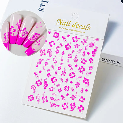 1pc 3D Hibiscus Flowers Nail Sticker White Black Flower Petals Adhesive Decals Pink Golden Floral Slider For Nail Art Decoration