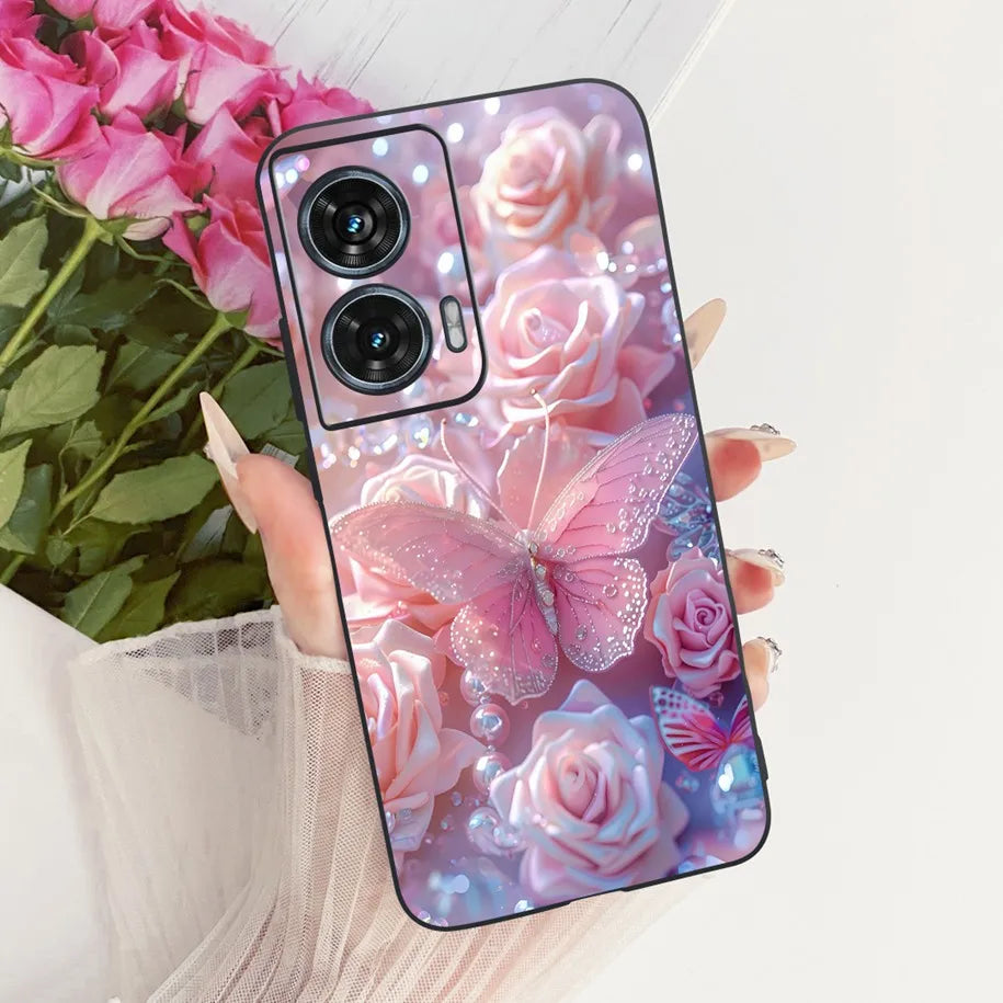 Case For Motorola Edge 50 Fusion Cover XT2429-1 Popular Flower Soft Black Silicone Phone Cases For Motorola G96 5G MotoG96 Funda