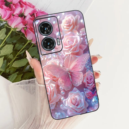 Case For Motorola Edge 50 Fusion Cover XT2429-1 Popular Flower Soft Black Silicone Phone Cases For Motorola G96 5G MotoG96 Funda