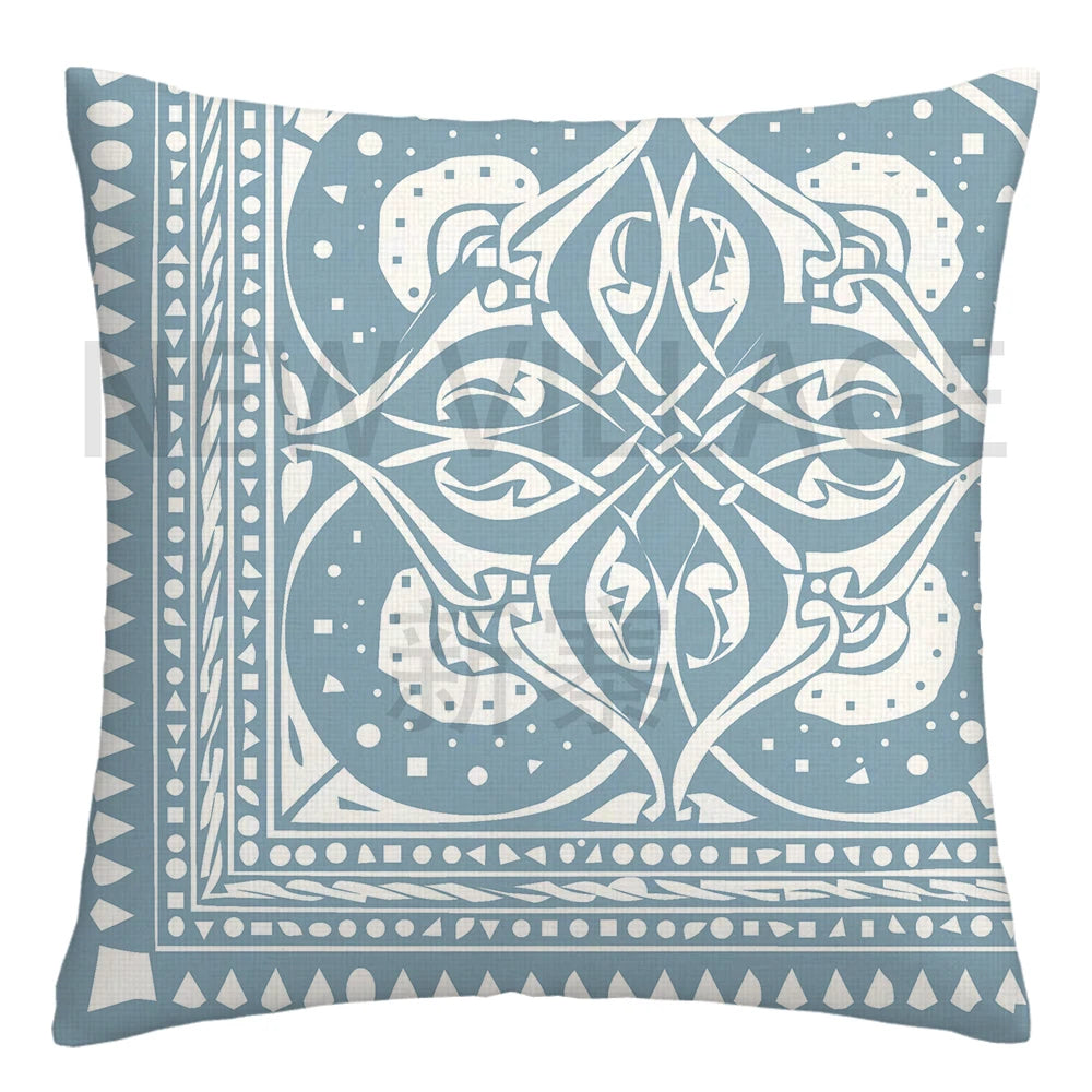 Lake blue white geometric linen pillowcase sofa cushion cover home decoration can be customized for you 40x40 45x45 50x50 60x60