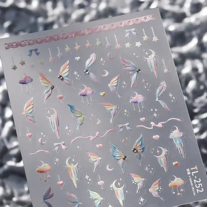 Shiny Jelly Butterfly Charming Golden Gradient Bowknot 5D Self Adhesive Nail Art Sticker Flower Petal Rhinestone Manicure Decals