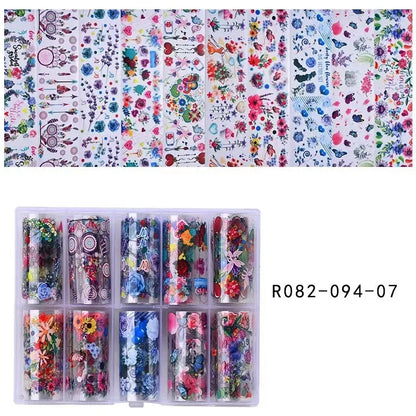 New Flower Nail Foils for Transfer Paper Stickers Floral Adhesive Fruit Nails Wraps Fish DIY Water Marble Nail Art Decorations