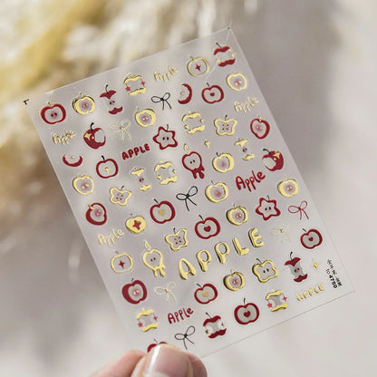 Fresh Sweet Fruits Strawberry Cherry Bowknot Love Heart Lemon 5D Nail Art Stickers Self Adhesive Decorations Nail Manicure Decal