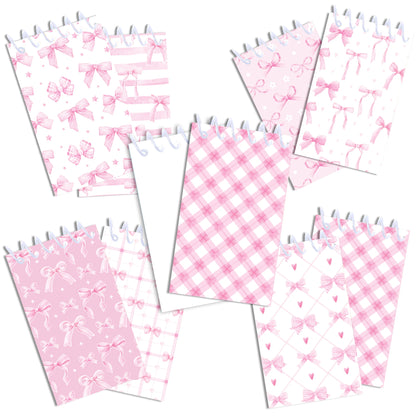 8pcs Pink Bowknot Theme Mini Spiral Pocket Notebooks Memo Pad Coil Booklet Notepads For Office Stationery School Diaries