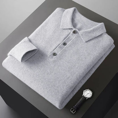 Mens Button Pullover Sweater Lapel Slim Fit Pullover Knit HeavyWeight Polo Sweaters Winter Outdoor Warm Solid Color Streetwear