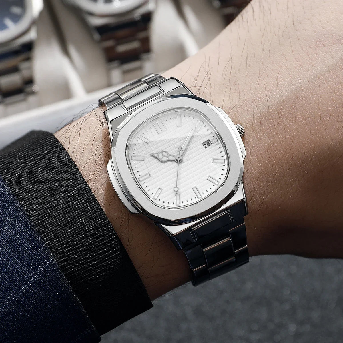 Luxury Square Men Business Watches Simple Calendar Quartz Watch for Mens Clock Reloj Hombre（Without Box）