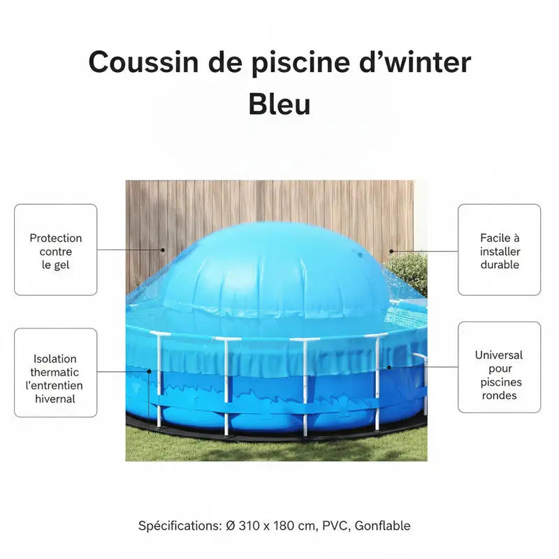 Blue 310×180cm PVC Winter Pool Air Pillow, UV & Cold Resistant to -20°C with Boston Valve, Grommets, 10m Nylon Rope & Repair Kit, Ice Pressure Cushion for Above Ground Swimming Pool Winter Protection