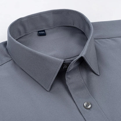 New Men's Solid Color Business Shirt Formal Fashion Thin Classic Basic Casual Slim White Long Sleeve Social Shirt Men Clothes