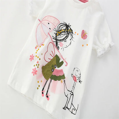 Jumping Meters 3-8T Fashion Design Kids Tees Hot Selling Cotton Summer Girls Tshirts Baby Clothes Children's Tees Tops