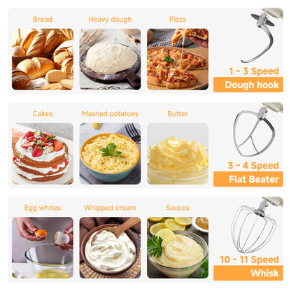BioloMix 7L Stand Mixer for Baking 1200W DC Motor with Dough Hook Whisk Beater Meat Grinder Attachment - Food Mixer