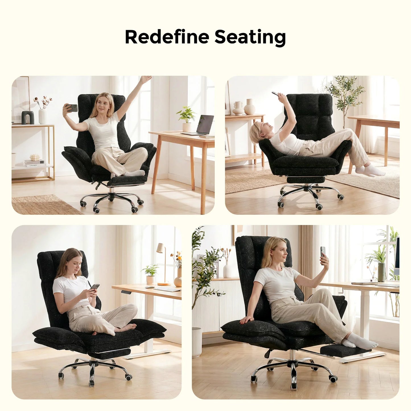 Pet Friendly Ergonomic Office Chair with Armrests, Cat Side Seat 360° Swivel Reclining Desk Chair for Cat Owners Furry Companion Work Chair with Footrest