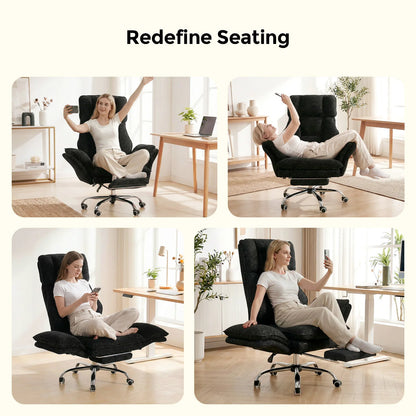 Pet Friendly Ergonomic Office Chair with Armrests, Cat Side Seat 360° Swivel Reclining Desk Chair for Cat Owners Furry Companion Work Chair with Footrest