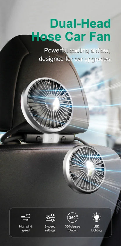 EAFC Car USB Fan Dual Head Cooling Air Fan Independent Switch 3-Speed 360 Degree Adjustable Auto Fan Car Electrical Appliances