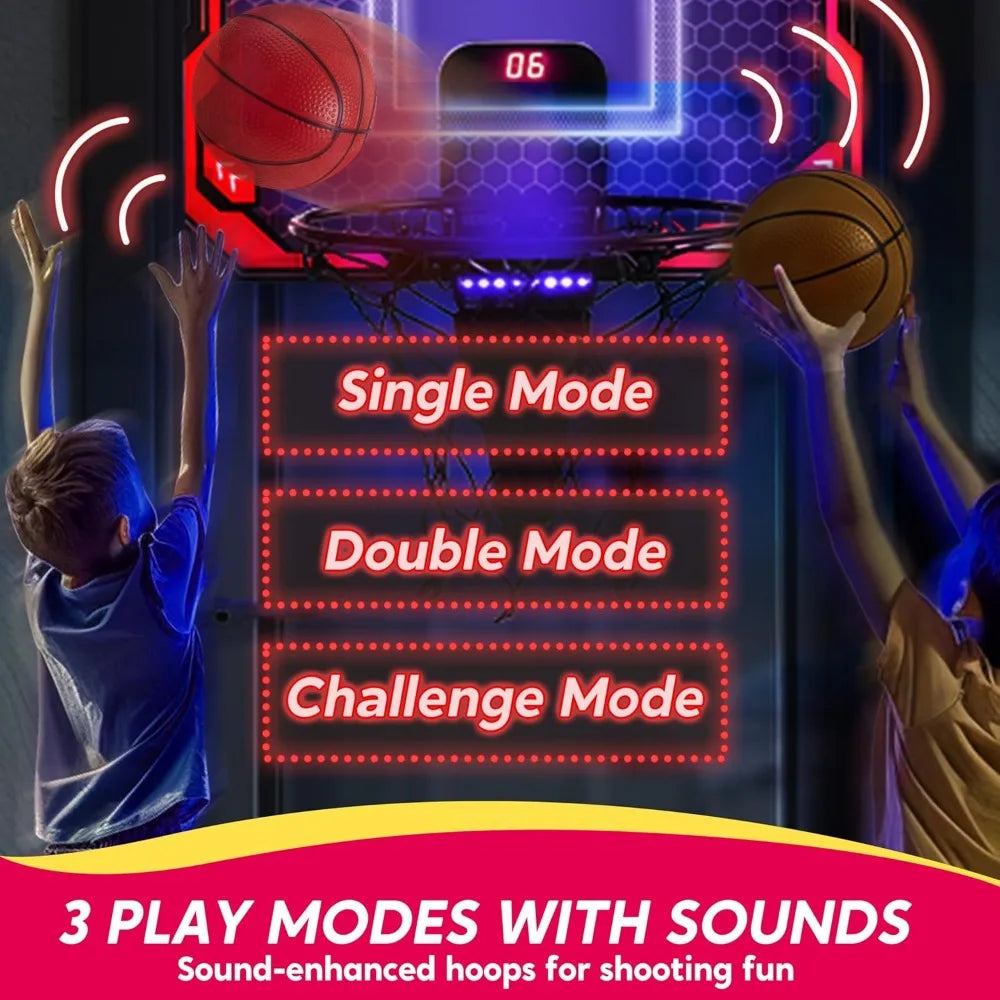 JOYFY Mini Indoor Basketball Hoop Light Up Over The Door Basketball Hoop for Kids Bedroom Basketball Birthday Chirstmas Gifts
