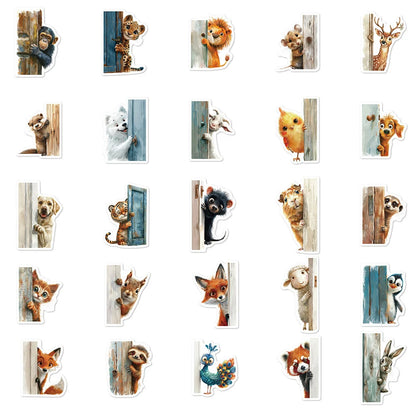 10/30/50pcs Outside The Door Peeping at Animal Stickers Funny Cartoon Sticker Scrapbook Phone Laptop Cute Decals Decoration Toy