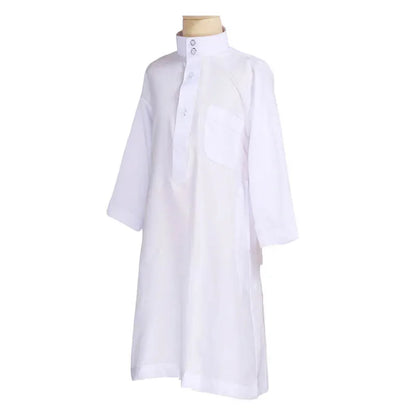 New Islamic Kaftan Children Jubba Thobe Muslim Boys Abaya Kids Burqas White Arab Stand Collar Long Sleeved Robe Muslim Fashion