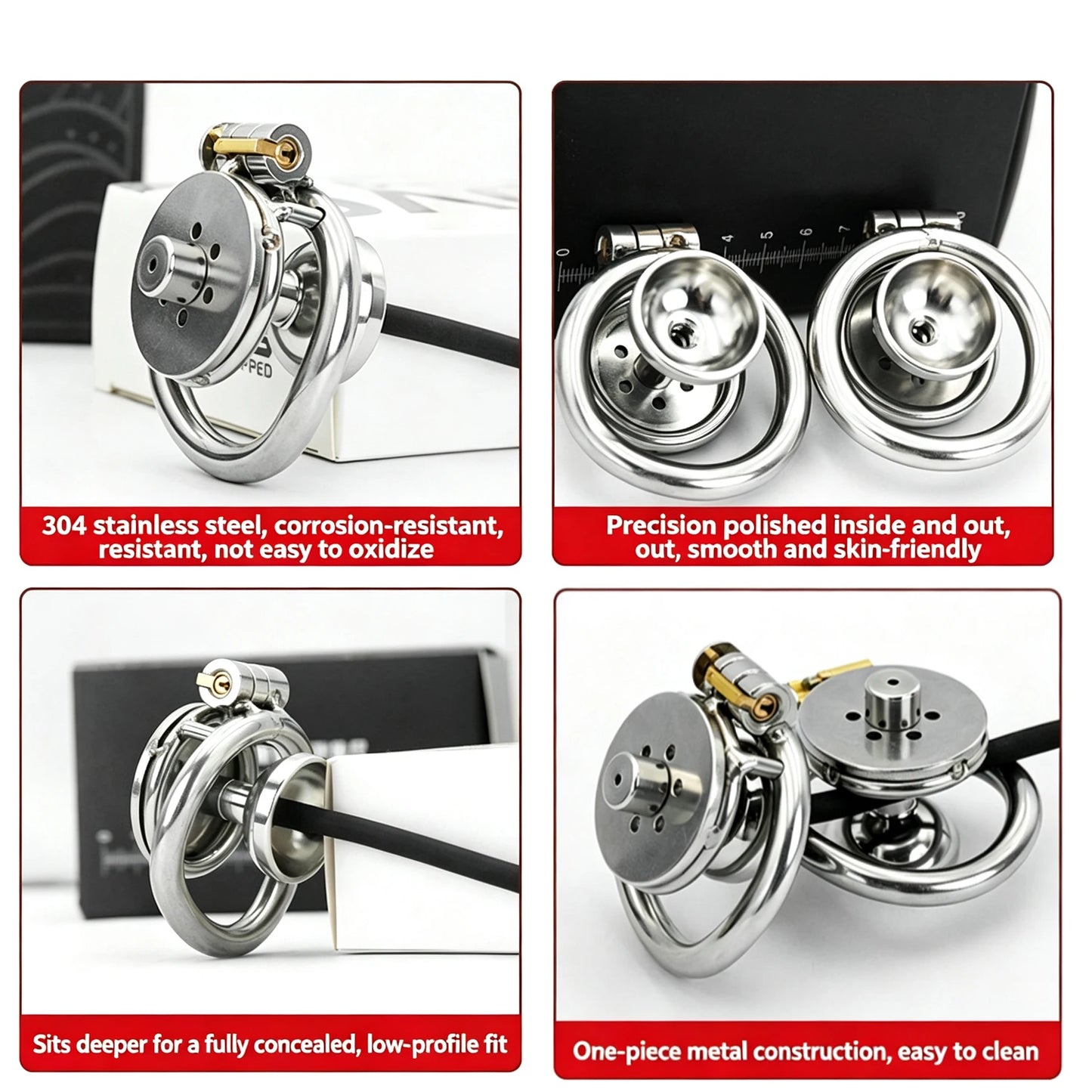 Urethral Inverted Negative Male Chastity Lock Flat Cock Cage with Metal Urethral Catheter for Couple Men Penis Ring Bondage BDSM