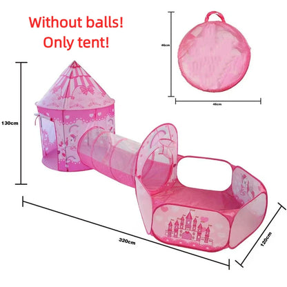 3 in 1 Integrated Play Set Consists of a Playhouse Tent Crawling Tunnel and Ball Pit It Adopts Foldable Lightweight Fabric