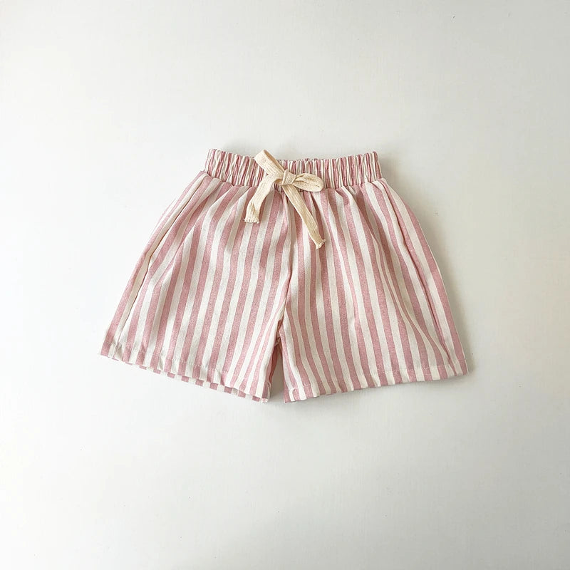 Children's Clothing Linen Cotton Shorts Summer Girls Boys Stripe Pants Kids Baby Casual Vintage Loose Short Pant Girl Clothes
