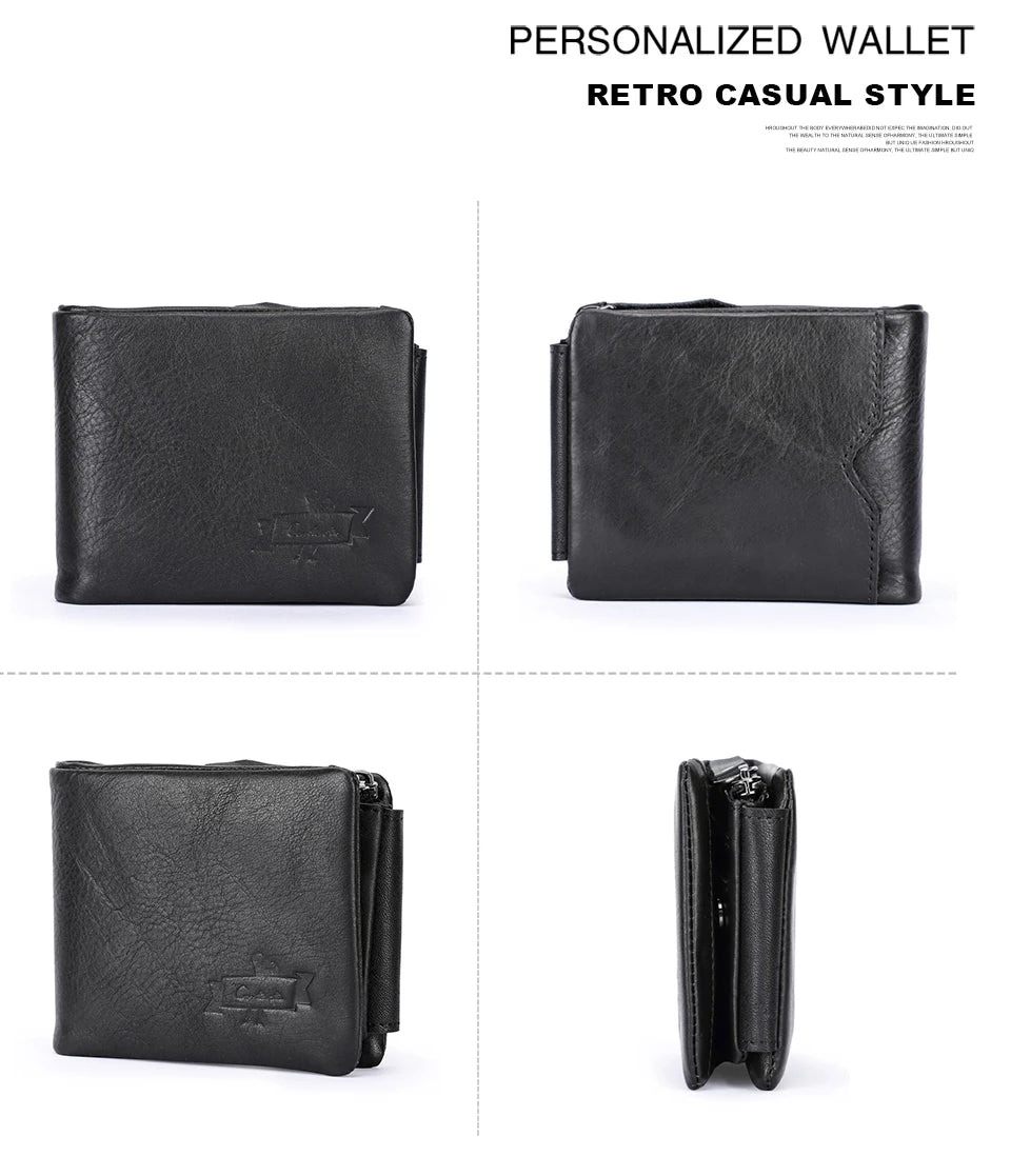 CONTACT'S Genuine Leather Short Wallets for Men Trifold Card Holder Money Clip Coin Purse Male Pocket Wallets Men's Purse Bags
