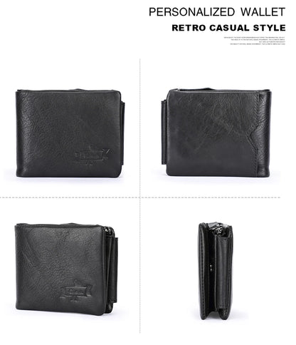 CONTACT'S Genuine Leather Short Wallets for Men Trifold Card Holder Money Clip Coin Purse Male Pocket Wallets Men's Purse Bags