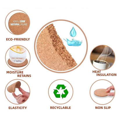 10PCS Cup Mat Natural Round Wooden Pad Durable Non-Slip Cork Coaster Tea Coffee Mug Drinks Holder for Table Decor DIY Tableware