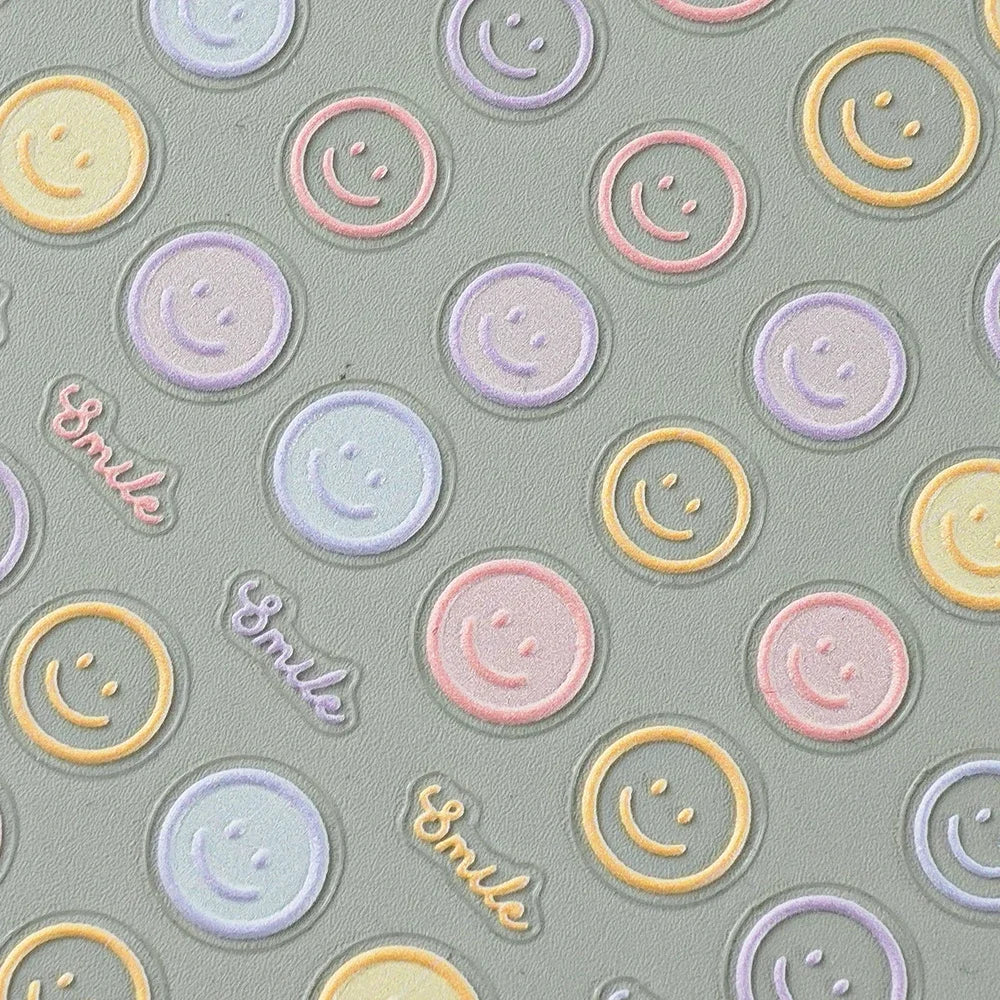 5D Exquisite Smiling Face Nail Stickers Embossed Japanese Macaron Nail Art Self-Adhesive Decorations Accessories DIY