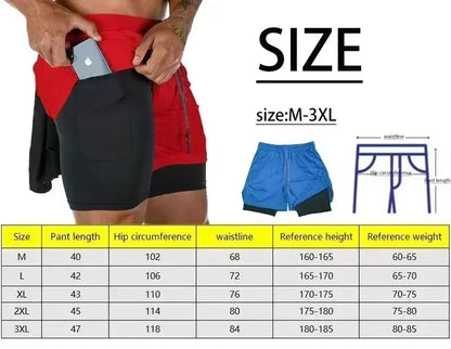 Men 2 in 1 Double Deck Marathon Running Shorts Fitness Training Pants Men's Racing Shorts Gym Wear Jogging Workout Sports Shorts