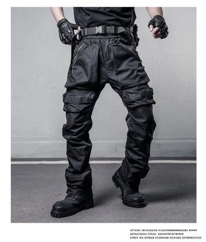 Tactical Cargo Pants Men Streetwear Hip Hop Multiple Pockets Paratrooper Trousers Functional Elastic Waist Casual Pant Techwear