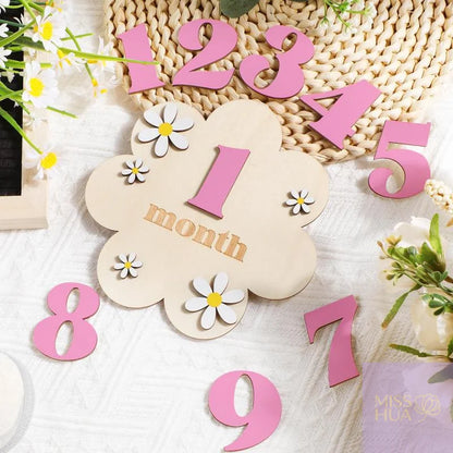 HUA HUA Wooden Baby Monthly Milestone Cards Flowers Double Sides Number Month Girls Boys Newborn Photography Props Accessories