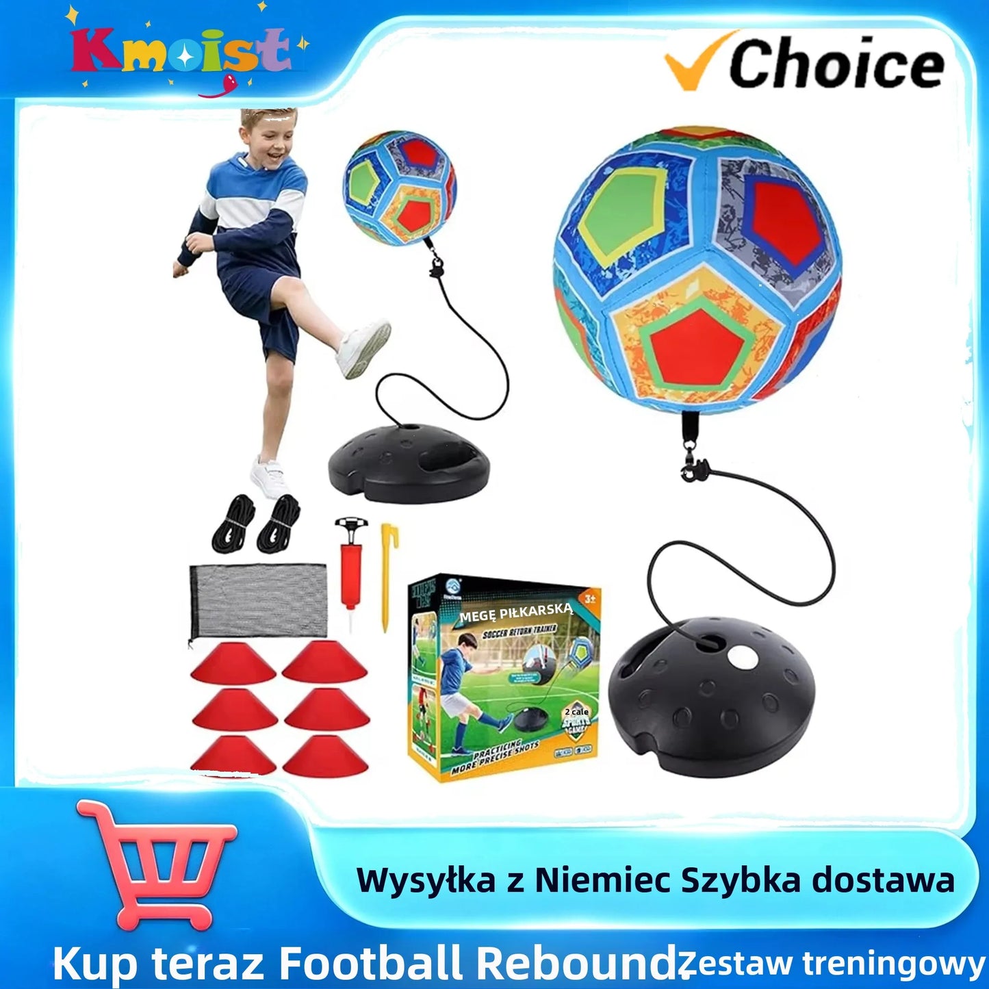 Football Rebound Training Set Kids Sports Toys Outdoor Exercise Parent-child Interaction Soccer Ball Bouncing Rebounding Rope Ship from Germany Fast Delivery