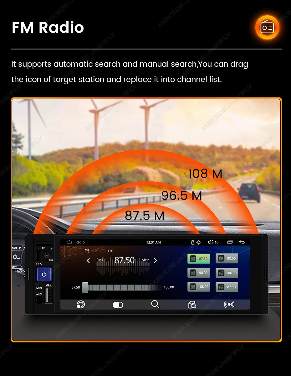 MEKEDE 6.86 Inch 1Din Carplay Android Auto Car Radio Multimedia Video MP5 Player With BT FM Stereo USB Type-C Plug Autoradio