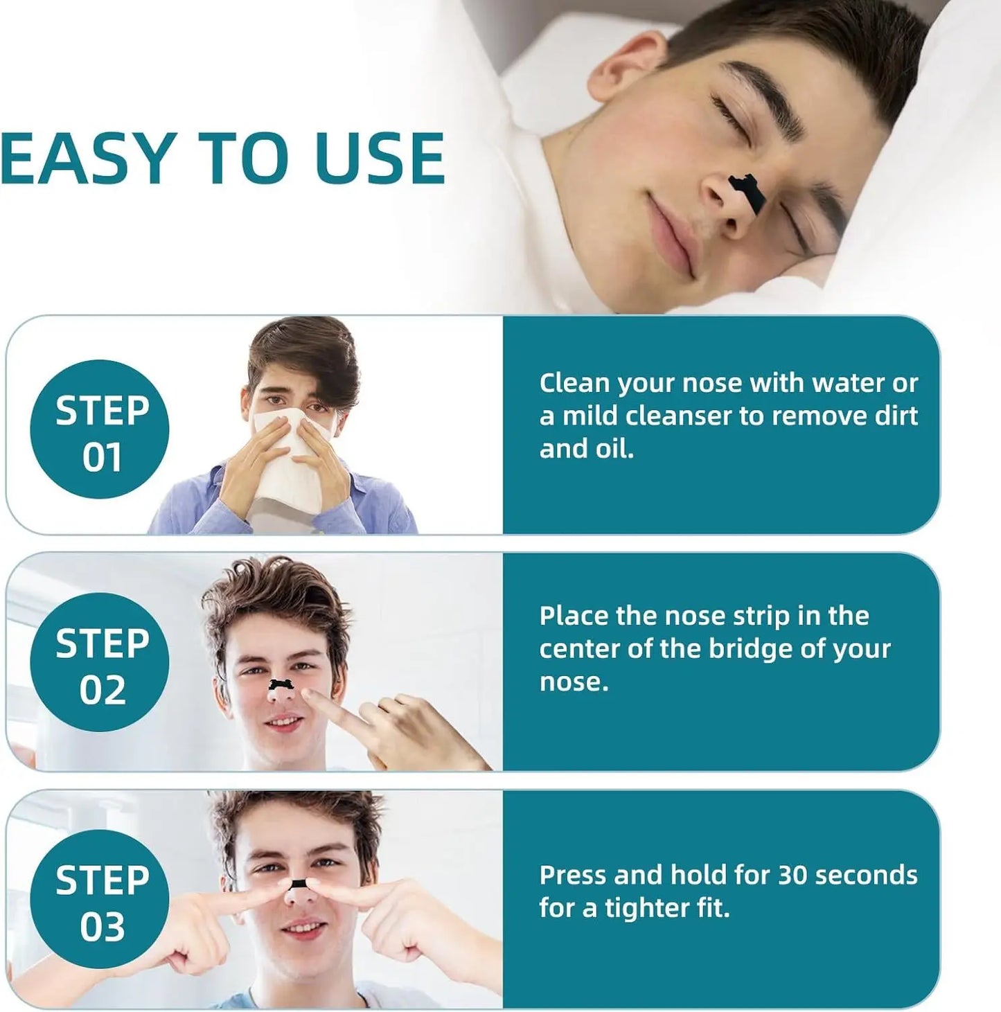 50/30/10Pcs Anti Snoring Nasal Strips Good Way Help Breathing Reduce Snore Nose Patch Better Sleep Easier Breath Aid Decive