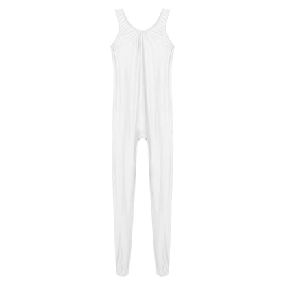 Women's Sleeveless Full Body Bodysuit Glossy Jumpsuit Gymnastics Fitness Swimming Leotard Pole Dance Costume Clubwear Lingerie