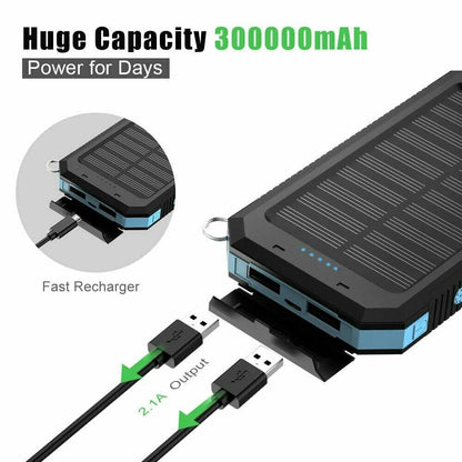 1set 30000mAH Solar Charging Treasure, Portable USB Power Charger, Waterproof and Dustproof with LED Light, Outdoor for Camping and Traveling.