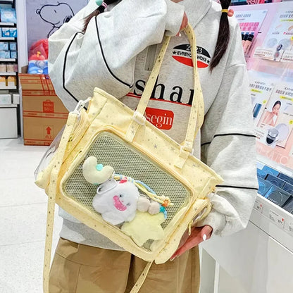 New Y2K Cute Japanese Ita Bag Lolita Girl Transparent Shoulder Tote Bag Large Capacity Crossbody Casual Bag DIY Display Handbags