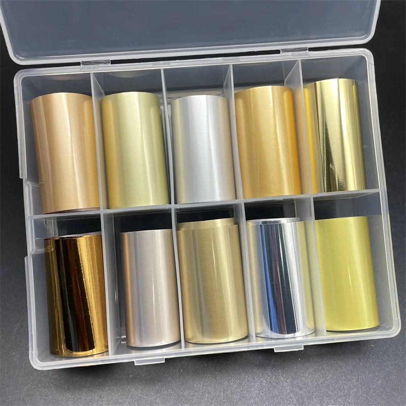 10 Patterns New Metal Nail Foils for Transfer Paper Stickers Floral Chameleon Nails Wraps DIY Water Marble Nail Art Decorations