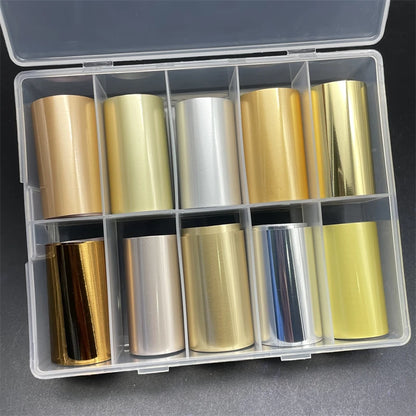 10 Patterns New Metal Nail Foils for Transfer Paper Stickers Floral Chameleon Nails Wraps DIY Water Marble Nail Art Decorations