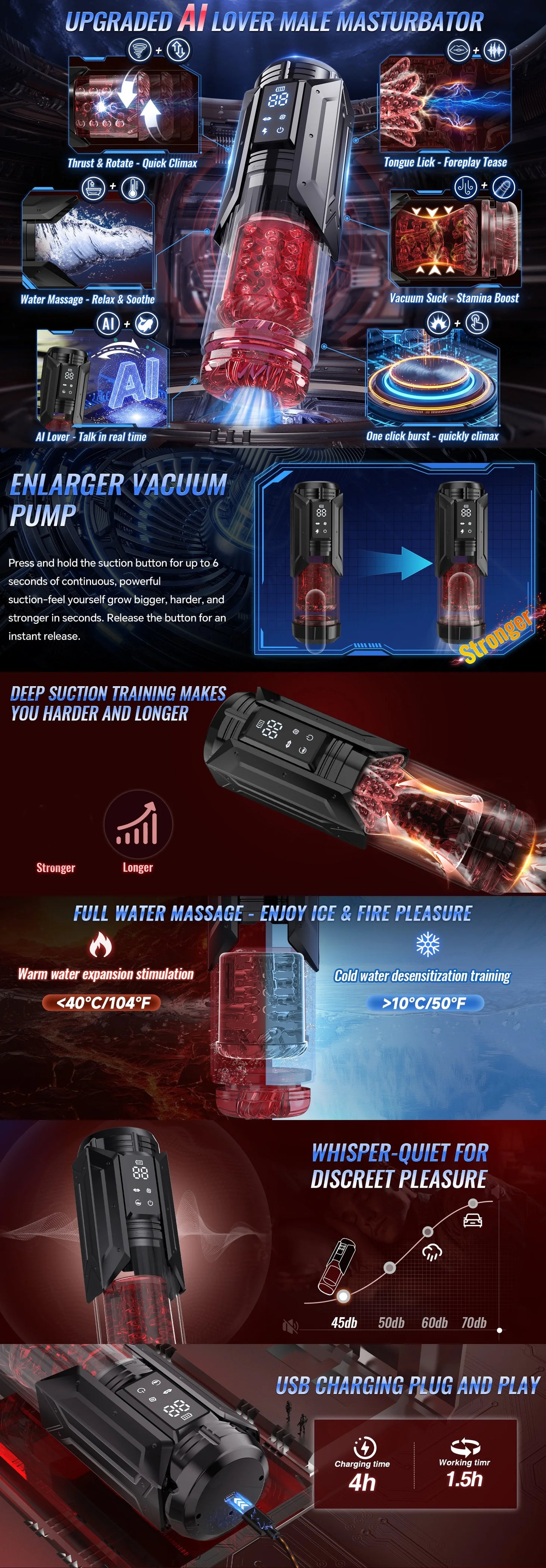 Automatic Male Masturbator 7 Thrusting Rotating Licking Sucking Sex Machines Penis Pump Adult Toys Pocket Pussy Sex Toy for Men