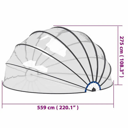 559x275 cm Pool dome cover. This pool cover is made of PVC material and filled with fiberglass, effectively blocking sunlight and preventing external pollutants such as leaves, insects, and dust from entering the pool.