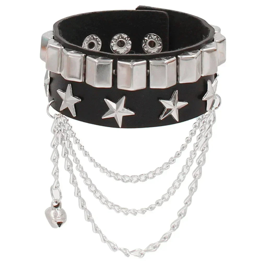 Vintage Leather Bracelets Punk Row Cuspidal Spikes Rivet Stud Wide Cuff PU Leather Punk Gothic Rock Unisex goth accessories